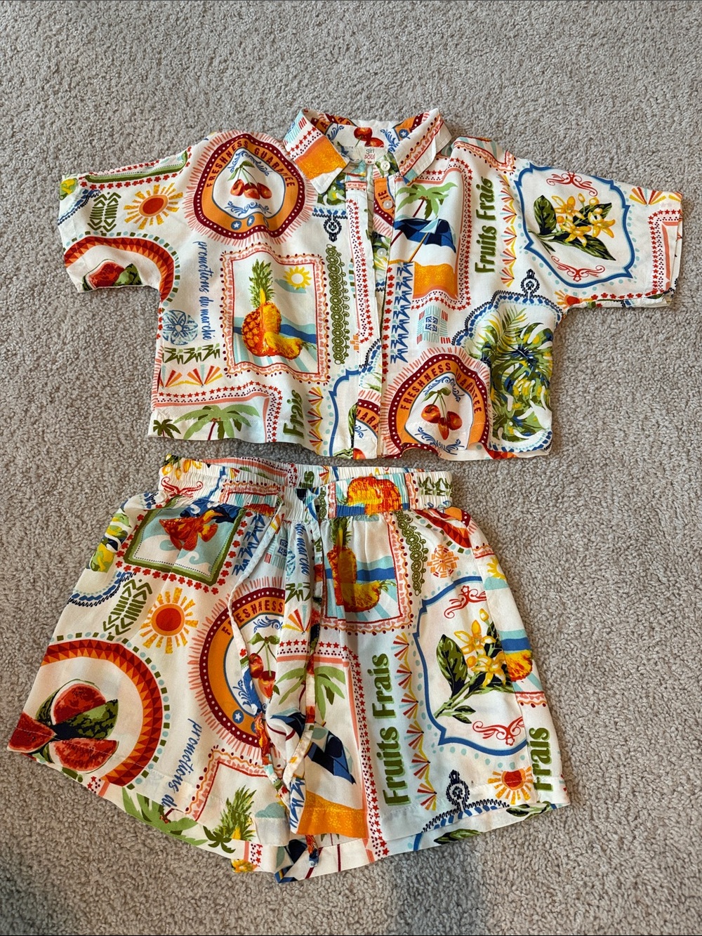 Women's Tropical Fruit Print Shorts & Matching Top